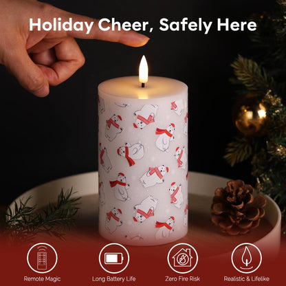 Eywamage Flameless Pillar Candles with Remote, Flickering Bear LED Candles Battery Operated Set of 3