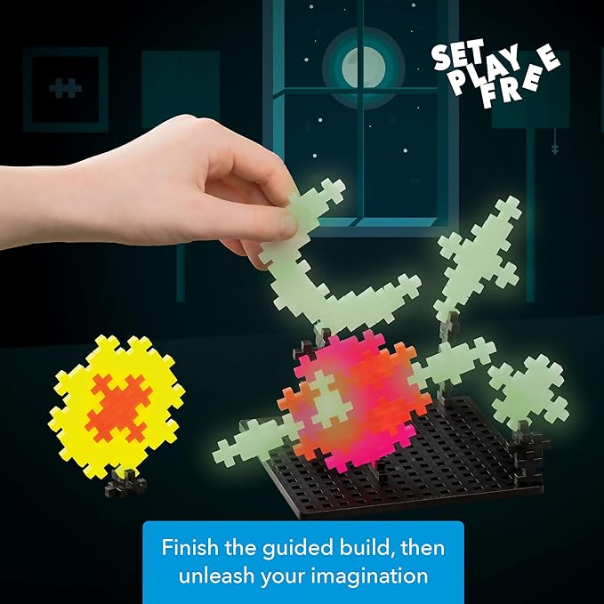 PLUS PLUS Learn to Build Set Interlocking Mini Building Blocks 3D Puzzle Construction Stem Toy for Kids - Glow in The Dark Mix 400 Pieces