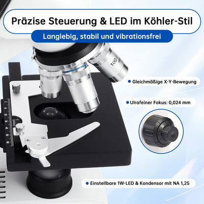 SWIFT Trinocular Microscope 40X-5000X for Adults & Students,Research-Grade with 2MP Camera, Carrying Case, Phone Adapter & Microscope Kit - Metal Body