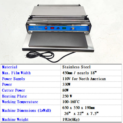 Intbuying 18”/450mm Hand Wrapping Machine 110V Film Wrapper Food Tray Wrapper for Food Fruit Tray Food Packaging Fresh Keeping Sealer