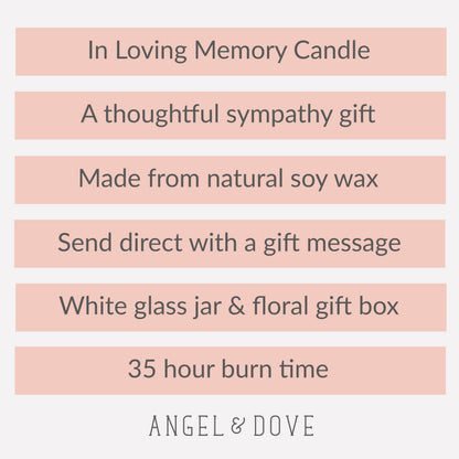 ANGEL & DOVE 'in Loving Memory' Soy Wax Remembrance Candle - Sympathy Gift, Memorial to Light in Memory of a Loved One