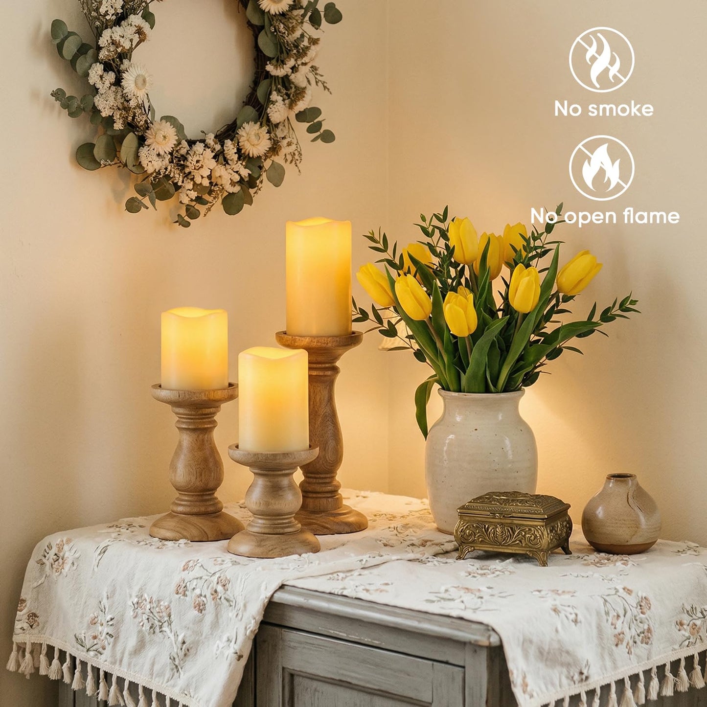Amagic Outdoor Waterproof Flameless Candles with Timer, Battery Operated Candles with Remote Control, D3 x H4 5" 6" Electric LED Pillar Candle for Outside Patio, Garden, Indoor Decor, Ivory, Set of 3