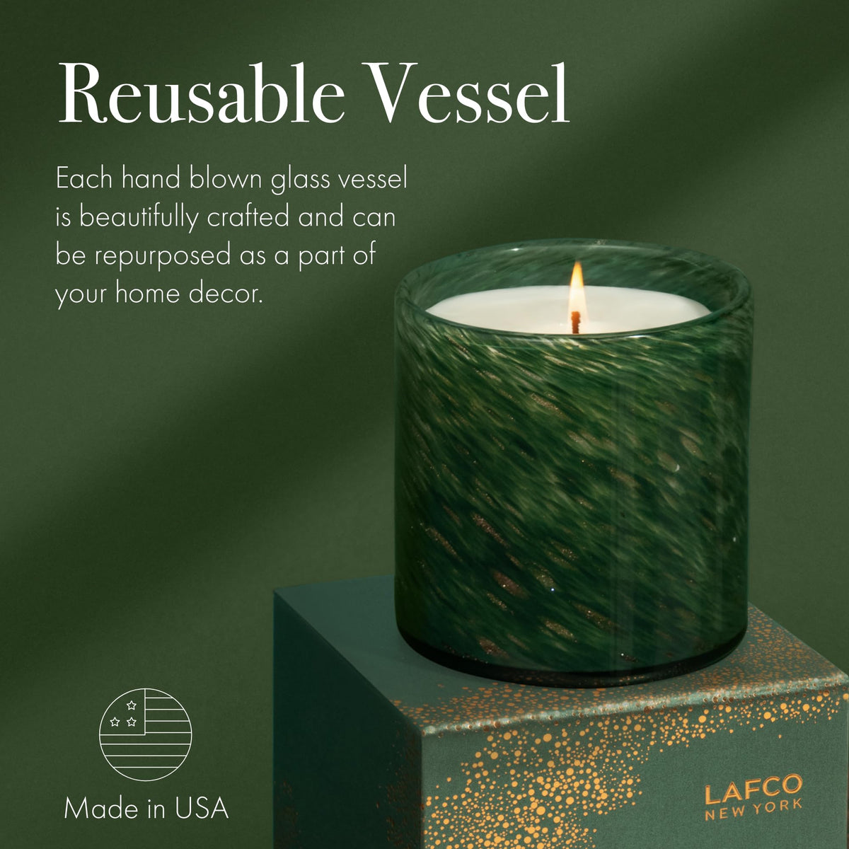 LAFCO New York Holiday Classic Candle, Woodland Spruce - 6.5 oz - 50-Hour Burn Time - Reusable, Hand Blown Glass Vessel - Made in The USA