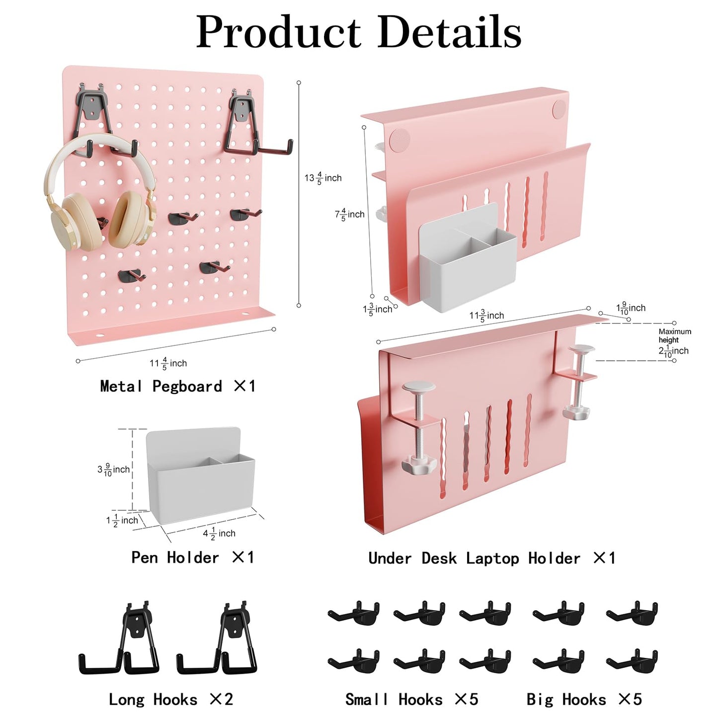 Desk Side Storage Under Desk Laptop Holder, No Drill Hanging Desk Organizer with Pen Holder, Clamp-On Table Side Tray Desktop Organization Mount for Office and Home (White)