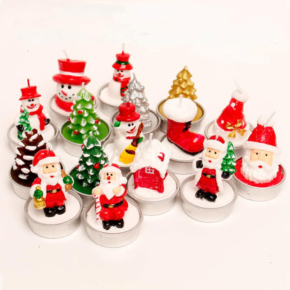 12 Pieces Tealight Candles Handmade Delicate Santa Hat Claus Christmas Tree Candle Wax Snowman Elk Pinecone House Candles for Party Wedding Spa HomeChristmas Decoration
