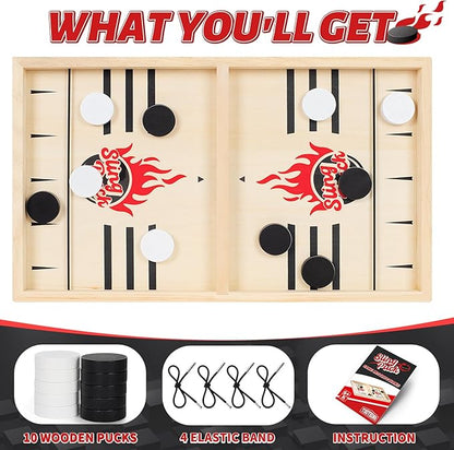 Large Fast Classic Slingshot Puck Game Wooden Hockey Board Games for Family Night Table Game for Adults and Kids 2 Player Games for Ages 6 and Up Test Speed and Accuracy Air Hockey