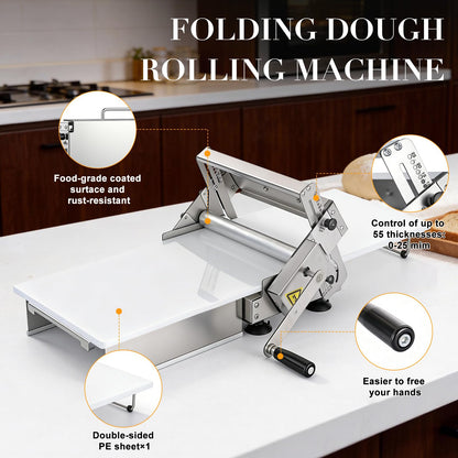 Folding Dough Sheeter Machine, 15.5"Stainless Steel Manual Dough Roller Adjustable Thickness with Sheeter Board for Pizza Croissants Pastry Crust Pastry (Type 400)
