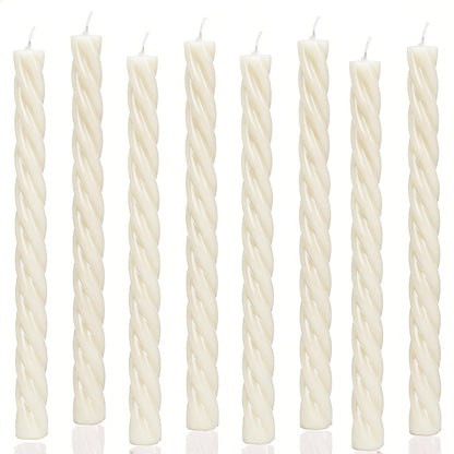 10 Inch Spiral Ivory Taper Candles, 8 Pack Unscented Long Burning Time Gloosy Fall Candlesticks for Dinner Party, Wedding Shower and Home Decoration (Ivory)
