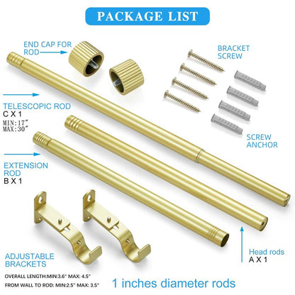 AMZSEVEN Curtain Rods for Windows, Drapery Rod 1 inch Diameter, Curtain Rod with Cylindrical Finials (Gold, 16" to 48" - 1'' rod)