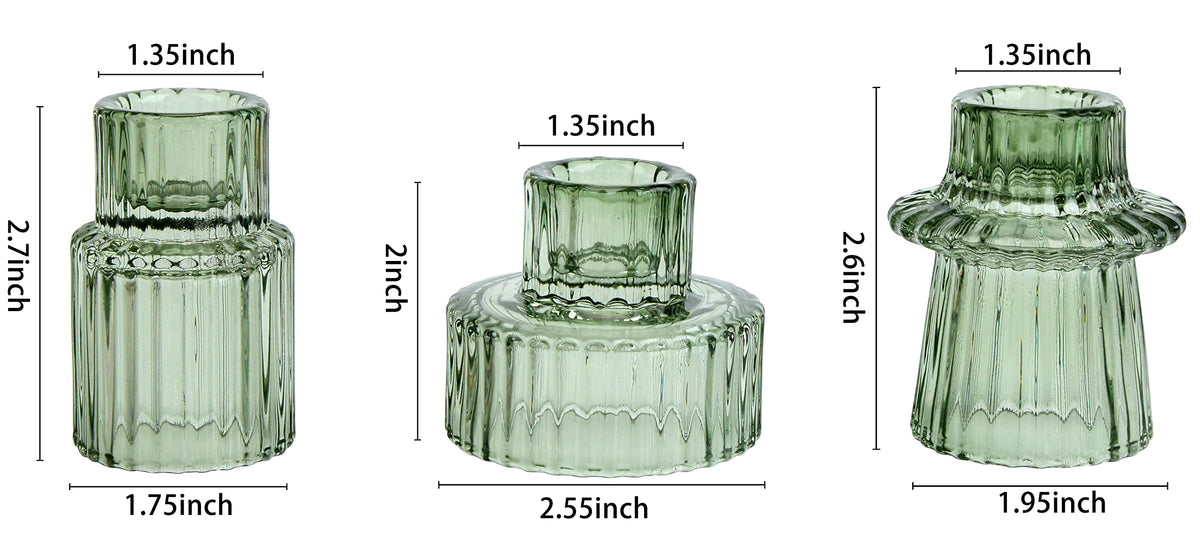 Vixdonos Taper Glass Candlestick Holders Tealight Candle Holders for Table Centerpieces, Wedding Decor and Dinner Party (3 Pcs, Green)