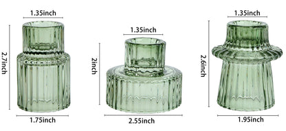 Vixdonos Taper Glass Candlestick Holders Tealight Candle Holders for Table Centerpieces, Wedding Decor and Dinner Party (3 Pcs, Green)