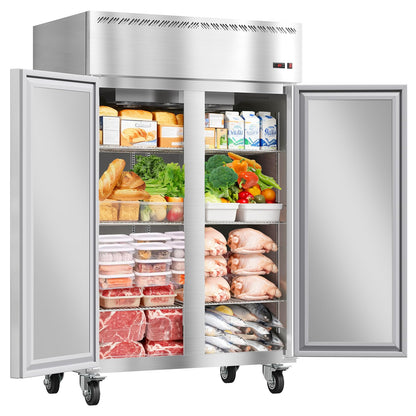 GarveeLife 48" W Commercial Freezer -8°F~0°F,Reach-in 36 Cu.ft 2 Door Stainless Steel Commercial Refrigerator Fan Cooling,6 Adjustable Shelves, Auto Defrost,for Restaurant,Bar,Kitchen,Shop