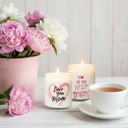 Vanilla Scented Candles for Mothers Day, Best Mom Ever Decor- Unique Mothers Day Decorations for Table, Christmas, Birthday Gifts for Mom from Daughter, Son, 7oz Soy Wax 25H Burn Time