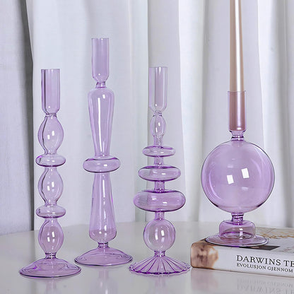 Amanman Candle Stick Candle Holder, Glass Candle Holders for Table Centerpiece, Modern Style Purple Candle Holder Mixed 4pcs