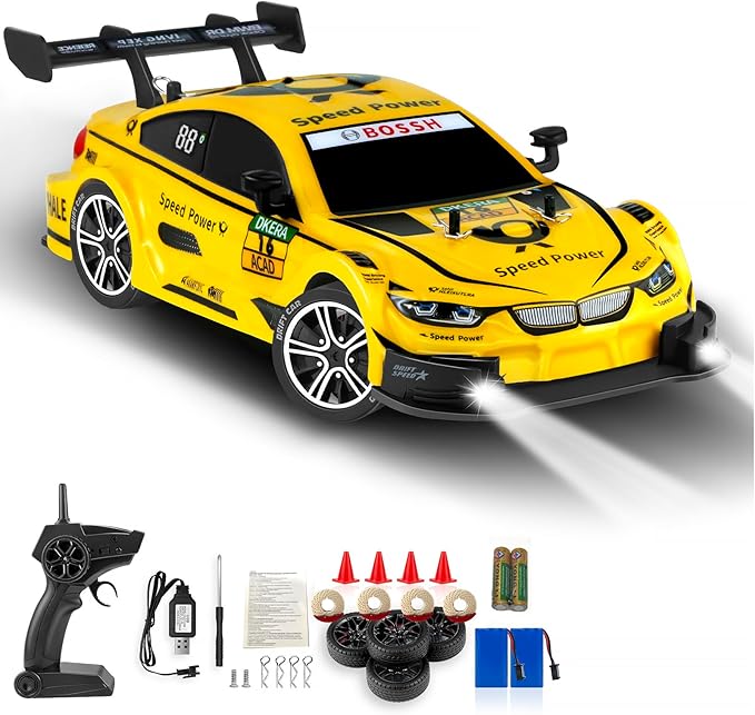 RC Drift Car 1:16 Scale Drifting Cars2.4GHz 4WD RC Race Car 40km/h High-Speed Remote Control Drift Cars Vehicle Racing Sport Toy Easter Basket Stuffers Gift for Boys Girls Kids(Yellow)