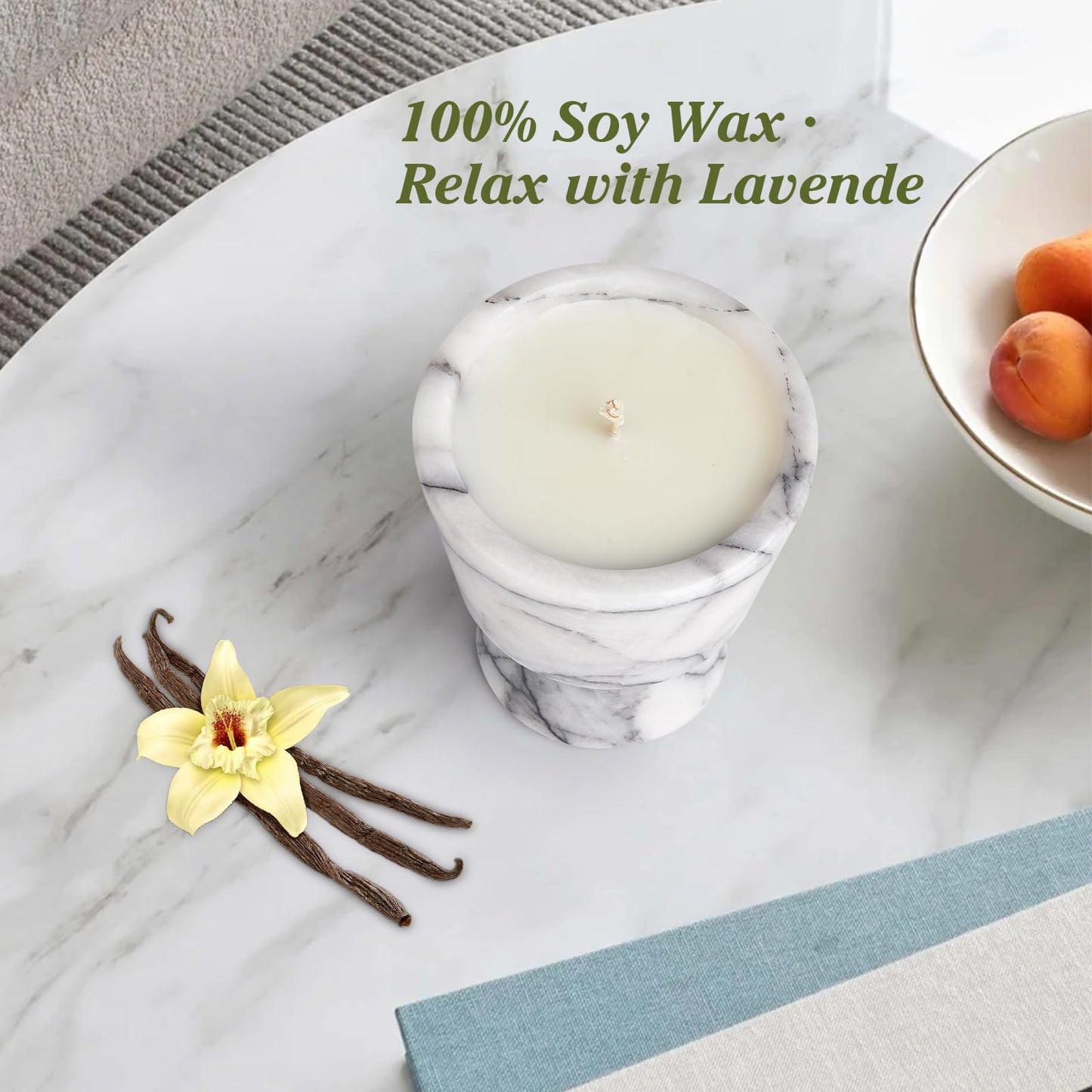 Scented Candle in Handmade Marble Container |1 Set | Soy Wax | Non-Toxic | Reusable Stone Jar | Story of Stone | Distinctive Gift. Natural Spring Aromatherapy for Women & Men
