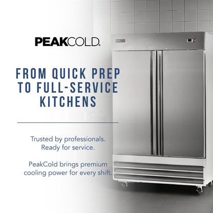 PEAKCOLD Double Door Commercial Refrigerator, 47 Cu. Ft., 54" W Stainless Steel Reach-In Upright Refrigerator, Adjustable Shelves, Auto Defrost, Digital Thermostat, Freestanding Industrial Fridge