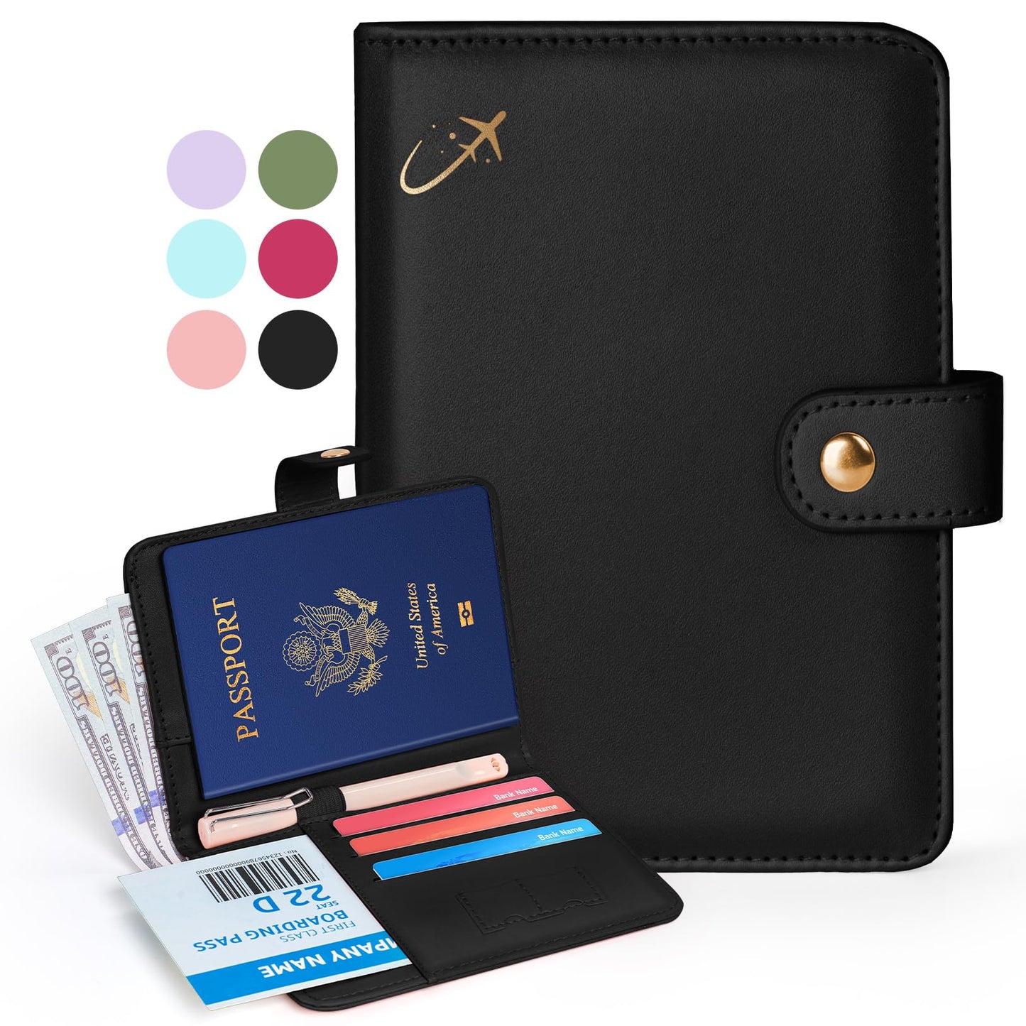 Forvencer Passport Holder Cover with Money Pocket, RFID Blocking Passport Wallet for Travel, Premium Travel Card Case, Waterproof Travel Accessories for Women, Black