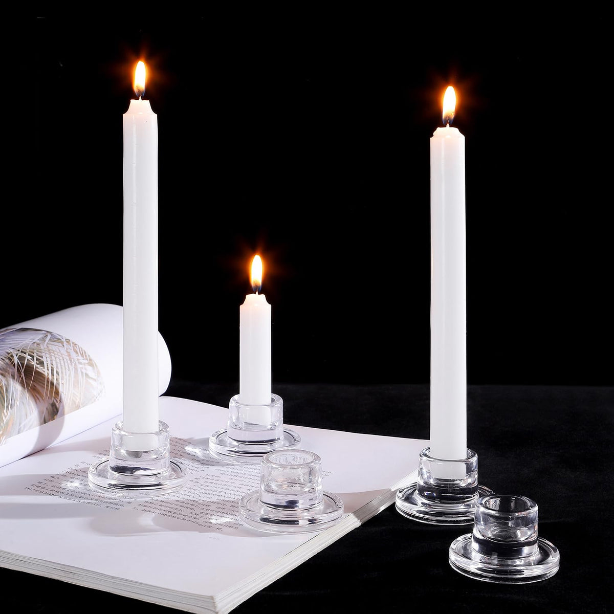 ZQXJWF Clear Glass Taper Candle Holders Set, Round Base Design, Elegant Dining Table Decor, for Table Centerpiece Wedding Party Advent Christmas Home Decorations(24, Clear)