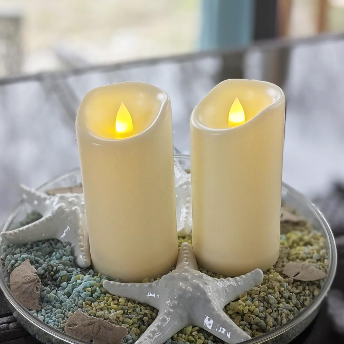 2 Pack Outdoor Battery Operated Candles with Timer (3x7 Inches) Waterproof Flameless Pillar Candles Flickering Plastic LED Fake Candles Electric Lights for Halloween Christmas Decoration Lantern Decor