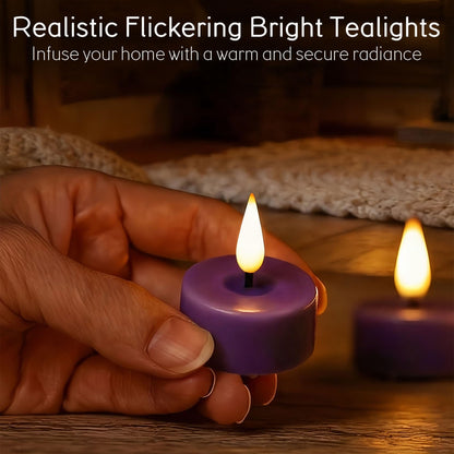 Eywamage Purple Flameless Wax Tealights with Remote Batteries, Flickering LED Tea Votive Candles Set of 10