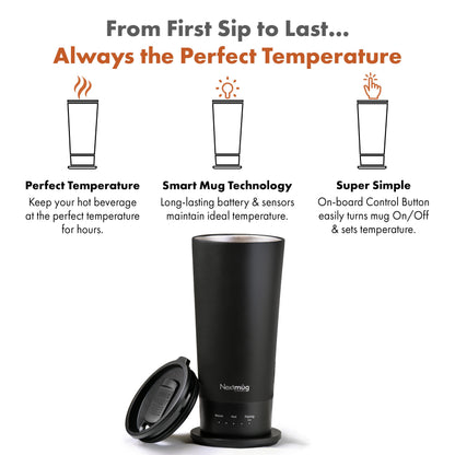 Nextmug Go - Temperature-Controlled, Self-Heating Travel Mug (Black - 16 oz.)
