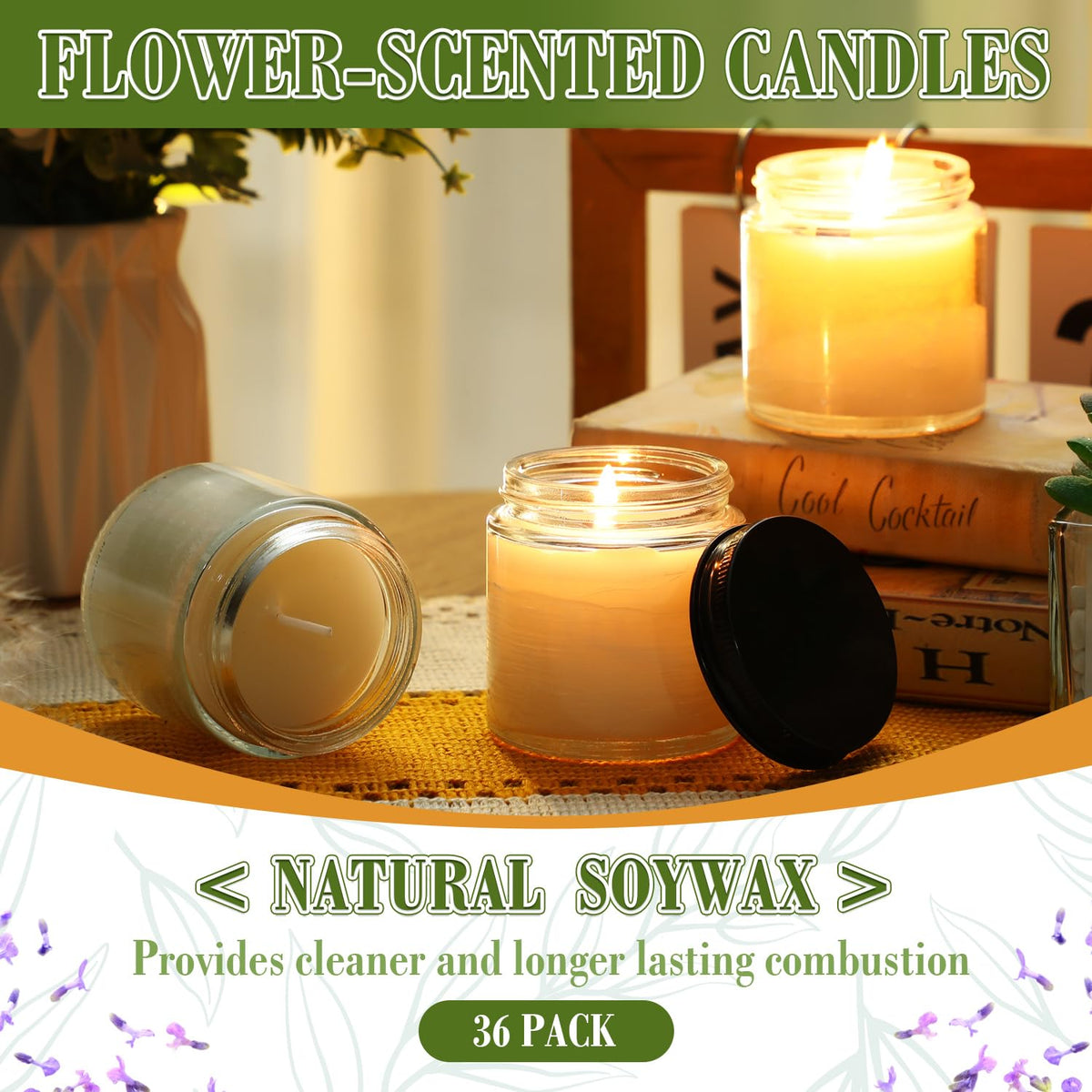 MTLEE 36 Pcs Mini Mason Jar Candles Favors Bulk 4 oz Small Scented Jar Candles with Lids for Birthday Wedding Party Gift(Freesia, Gardenia, Lavender)