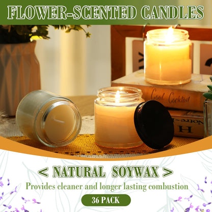 MTLEE 36 Pcs Mini Mason Jar Candles Favors Bulk 4 oz Small Scented Jar Candles with Lids for Birthday Wedding Party Gift(Freesia, Gardenia, Lavender)
