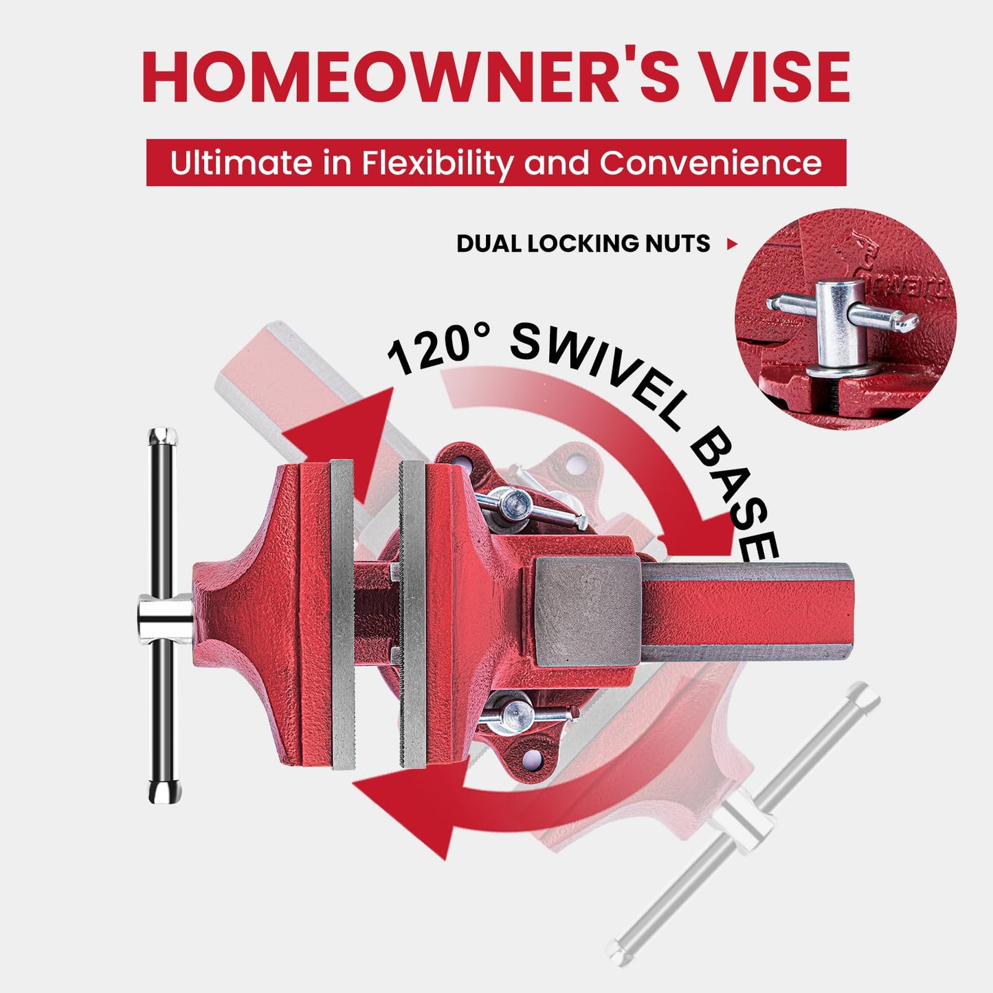 Forward 1308 8 Inch Home Vise Ductile Iron 8" Bench Vise Homeowner's Vice with Anvil and Swivel Base