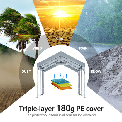 ADVANCE OUTDOOR 12x20 ft Heavy Duty Carport Potable Car Canopy Garage Party Tent Boat Shelter, Adjustable Height from 9.5 ft to 11 ft, Gray