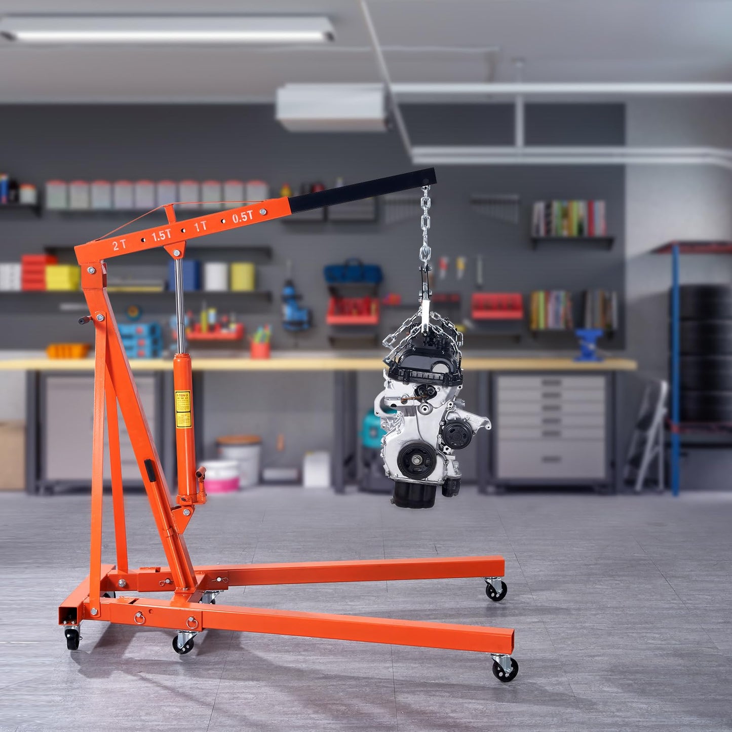 VEVOR Hydraulic Engine Hoist with Lever, 2 Ton/4400 LBS Heavy-Duty Cherry Picker Shop Crane, Foldable Engine Crane and Engine Hoist Leveler for Auto Repair, Motors, Weights Lifting, Loading