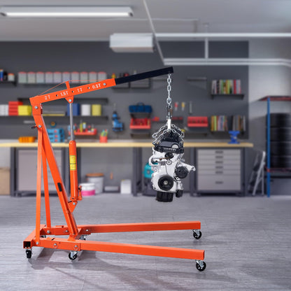 VEVOR Hydraulic Engine Hoist with Lever, 2 Ton/4400 LBS Heavy-Duty Cherry Picker Shop Crane, Foldable Engine Crane and Engine Hoist Leveler for Auto Repair, Motors, Weights Lifting, Loading