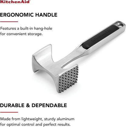 KitchenAid Gourmet Meat Tenderizer - Multi-Sided Design for Pounding Meats & Shellfish | Easy Storage, Black