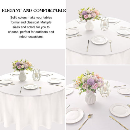 JALANCY 4 Pack Round Tablecloth 90 Inch White Polyester Washable Decorative Fabric Table Covers for Wedding Dining Table Buffet Parties Banquet Decor