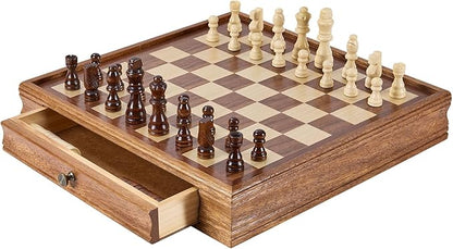 VEVOR Solid Wood Chess Set 15 inch 2-in-1 Chess Checkers Game Set Chess Board Games with Storage Drawer &amp Weighted Chess Checkers Pieces &amp 2 Queens Christmas Crafts Xmas Gift