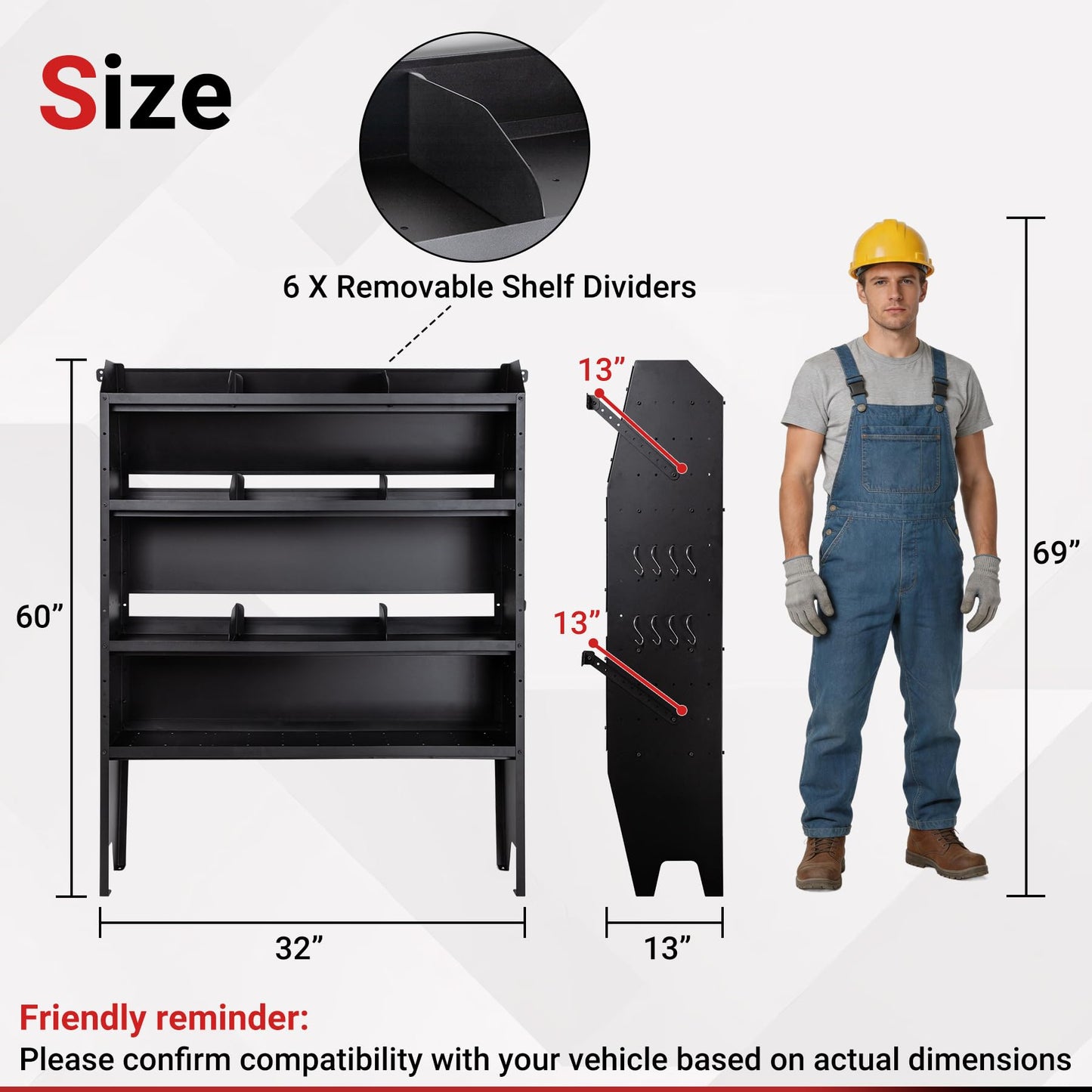 Eastrexon Van Shelving w/ 1000LBS Capacity, Heavy-Duty Steel Cargo Storage System, Universal Fit Ford Transit/RAM ProMaster/Chevy Express/Nissan NV/Sprinter, 32" W x 60" H x 13" D