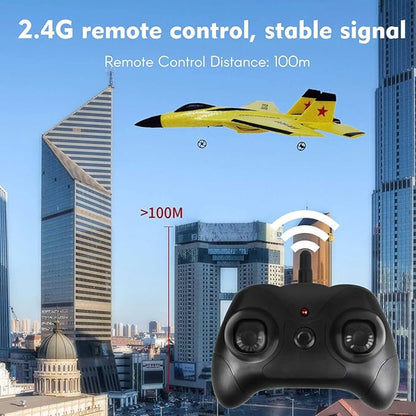 GoolRC FX620 RC Airplane 2.4GHz Remote Control Airplane 2 Channel RC Plane SU-35 RC Glider EPP Aircraft Model with 3-Axis Gyro Outdoor Flight Toys for Teens and Adults with 2 Battery (Yellow)