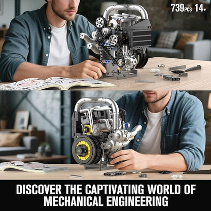 Mould King 10215 Engine Building Kit for Adults MOC Ideas Mini Transmission Engine Model Toy for Display STEM Building Project for Teens 14+(739 PCS)