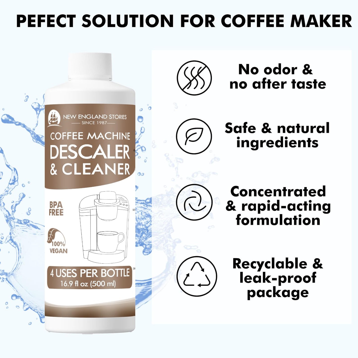 8 Uses Descaling Solution Compatible with Keurig, Nespresso, Breville, Delonghi, Jura, Ninja - 33.8oz Coffee Machine Descaler, Espresso Coffee Maker Cleaner, Coffee Pot Limescale Remover