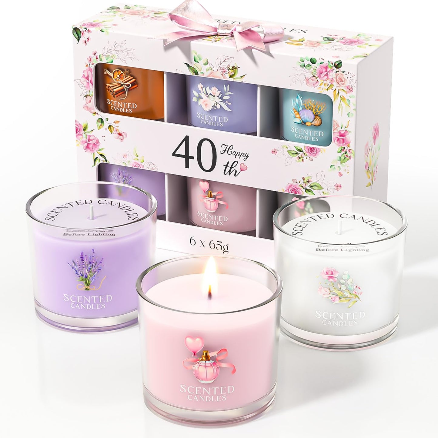 CHILLFLAME 40th Birthday Gifts for Women, Birthday Candle Gift Set for Her, 6 Scented Votive Candles, Candles Gifts for Women/Men (6 Color, 14 oz)