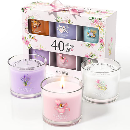 CHILLFLAME 40th Birthday Gifts for Women, Birthday Candle Gift Set for Her, 6 Scented Votive Candles, Candles Gifts for Women/Men (6 Color, 14 oz)