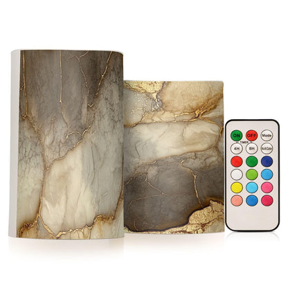 Zathe Flameless Flickering Candles Remote Led Pillar Candles for Home Decor Marble Brown Beige