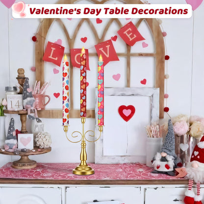 LCZLUMIPRO Valentine Taper Candles, 6 Pcs 10.6 Inch Flameless LED Candlesticks with Remote & Timer, Battery Operated Conversation Heart Decor for Valentine‘s Day Dinner Anniversary Wedding Table Decor