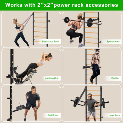 Kipika Gymnastic Wood Stall Bar - 2"x2" Swedish Ladder with 1" Hole, Wall Mounted Ladder Suspension Trainer, Solid Wood Grips Gymnastics Training Bar for Home, Wall Gym, School & Clinics