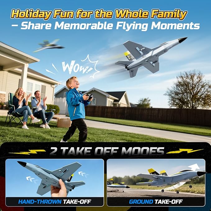 DEERC F18 4 Channel RC Plane for Adults Remote Control Airplane Fighter Jet2.4GHz 6-axis Gyro Stabilizer RTF Hobby Glider Aircraft Plane with 2 Batteries Easy to Fly for Adults Boys