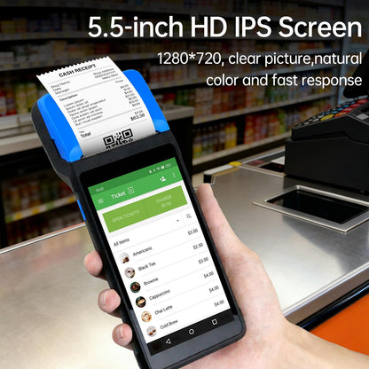 BISOFICE Android 11 PDA Handheld POS Terminal 2D Barcode Scanner Inventory Machine Bluetooth Connect Mobile 5.5" for Warehouse Inventory Logistics Retail POS System (Blue)