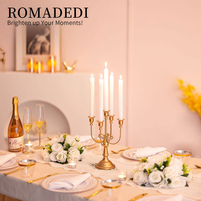 Romadedi Candelabra Gold Candle Holders - 5 Arm 11.8" Wedding Candlestick Holder for Theme Party Table Centerpiece Decor Dining Room Birthday Holiday Christmas, Set of 2