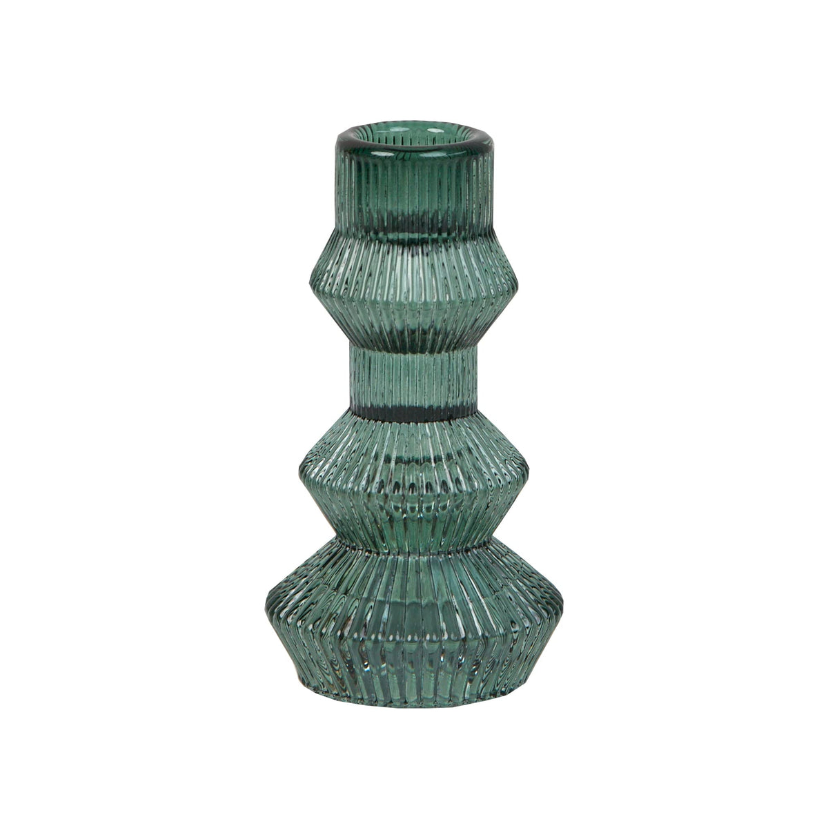 Talking Tables Sage Green Glass Candlestick Holder | Ribbed 3 Tier Taper Candle Stand for Christmas Table Decorations, Home Décor, Dinner Party, Birthday, Wedding, Large (Forest-Hold-Tall-GRN)