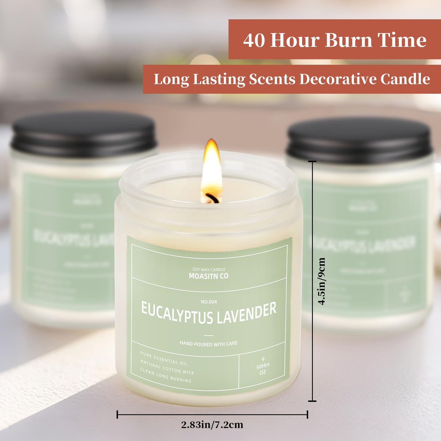 Eucalyptus Lavender Candle for Home Scented| Natural Soy Non Toxic Candles| Long Clean Burning Aromatheraphy Jar Candel| Women,Men Gift for Autumn,Winter, Halloween,Thanksgiving,Relaxing| 9oz