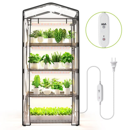 SpeePlant Indoor Greenhouse with Grow Light, 4 Tier, 1.6FT 80W Full Spectrum Grow Light with Timer, Portable Plant Shelves with Waterproof PVC Cover for Seed Starting, 26.4L X 19W X 61H